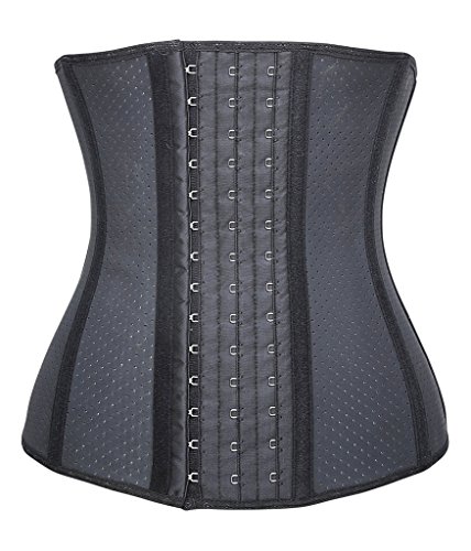 YIANNA Women s Breathable Latex Waist Trainer Corset Body Cincher Shapewear, YA11533-Black-XL