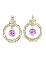 Round Diamond Earrings With Bow Embellishments In 18K White Gold With A 0.95 ct. Genuine pink-sapphire Center Stone.