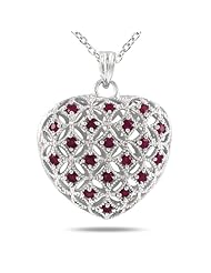 1.00 Carat Ruby Heart Puff Pendant in .925 Sterling Silver