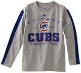 MLB Boys' Chicago Cubs Roll Out Long Sleeve Crew Neck Overdyed Tee (Steel Heather/Deep Royal, X-Large)