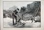 1895 Cutting Yule Log Man Sawing Snow Old Print