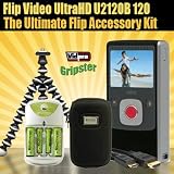Pure Digital Flip Video UltraHD U2120B 120 Min Digital Camcorder Black With Ultimate Flip Accessory Kit Includes Slim Hard Case + Slim Hard Shell Case + HDMI Cables + AA Battery & Charger Set + Gripster mini Tripod & More