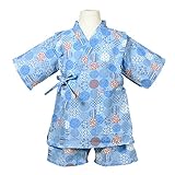 キッズ・ジュニア 女児リップルプリント甚平 7530 130cm ドット柄ブルー