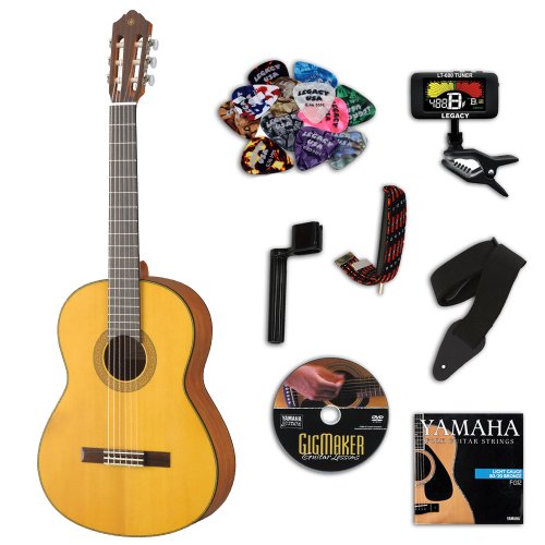 Yamaha CG122MS Matte Natural Classical Guitar BUNDLE w/ Legacy Accessory Kit (Tuner, DVD & More)
