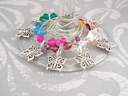 Butterfly Wine Glass Charms Drink Markers - Set of 8, Glass Beads