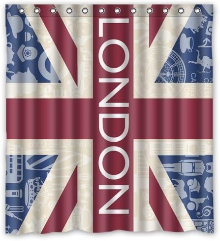 Tic-Tac Curtains 66(W)(H)-Inch Waterproof Bathroom British Union Jack Shower Curtain