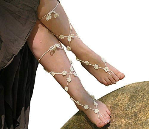 Crochet Black Barefoot Sandals,Beach Pool,Nude shoes,Foot jewelry,Footless sandles,Beach Wedding Jewelry,Yoga Chain,Anklet, Wedding shoes, Beach Wedding, Summer shoes, One Size Fits All (white)