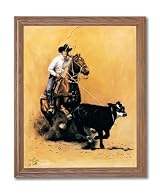 Rodeo Cowboy Calf Roping Western Home Decor Wall Picture Oak Framed Art Print