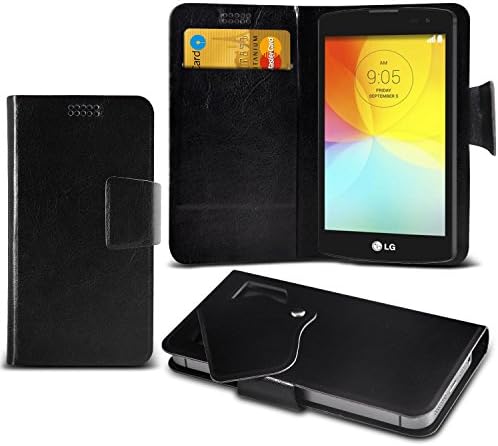 ( Black ) LG L Fino Protective Stylish Fitted Super Thin Faux Leather Suction Pad Wallet Case Cover Skin With Credit/Debit Card Slots by ONX3