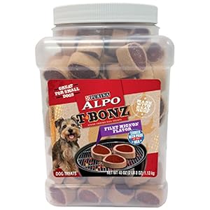 Purina ALPO T-Bonz Filet Mignon Flavor Steak-Shaped Dog Treats, 40-Ounce Canister, Pack of 1 Purina ALPO T-Bonz Filet Mignon Flavor Steak-Shaped Dog Treats, 40-Ounce Canister, Pack of 1