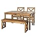 Walker Edison Acacia Wood Simple Patio 4-Piece Dining Set with x-Shaped Back - Brown