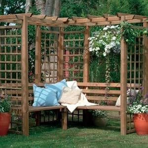 Leisure Traders Tonnelle d'angle en bois avec banc Structure &agrave;