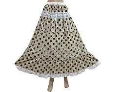 Bohemian Lace Tan Polka Print 4 Tiered Long Cotton Skirt for Women 38"