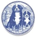 Bernese Mountain Dog & Puppy: Danish Blue Porcelain Plate