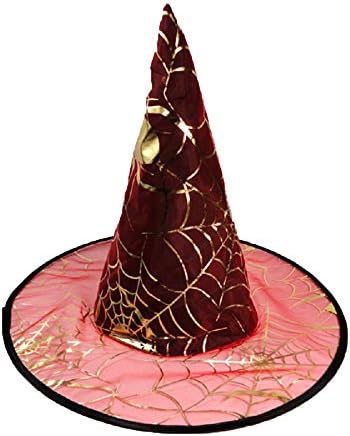PhoebeTan Halloween Witch Cobweb Double-gauze Steeple Hat (Red)