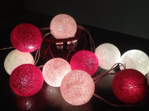 My Fairy lights Cotton Ball String Lights 20 Pink Tone Fairy String Lights Wedding Hanging Party Bedroom Fairy Lights Indoor String Lights