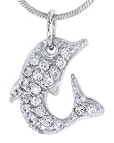 Sterling Silver Jeweled Dolphin Pendant, w/ Cubic Zirconia stones, 9/16 (15mm) tall