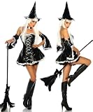 LH-Dessous - 11622 "BIG SET" Gr��e S-M. Hexen-Petticoat-Kost�m im Wetlook mit silbernen R�schen und Schn�ren. Inklusive Hut, Halsband mit Rose und Armstulpen