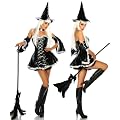 LH-Dessous - 11622 "BIG SET" Gr��e S-M. Hexen-Petticoat-Kost�m im Wetlook mit silbernen R�schen und Schn�ren. Inklusive Hut, Halsband mit Rose und Armstulpen