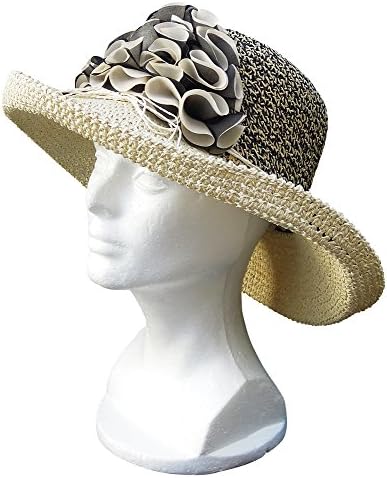Nature Art Womens Wide Brim Ladies Floppy Straw Sun Hat Beach Church Khaki Black