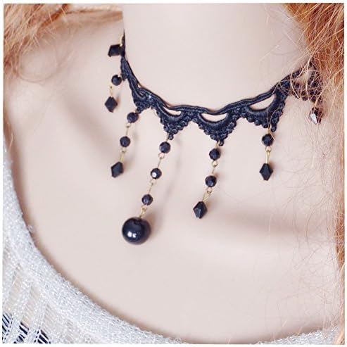 Elegant Fabric Handmade Resin Choker Bib Pendant Black Lace Necklace Wedding Party (C431)