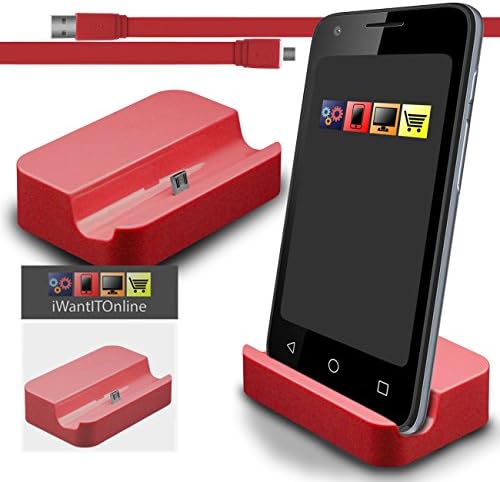 IWIO Blackberry Classic Q20 Red Micro USB Sync &amp; Charging Desktop Dock Stand Station with 1.2 meter Length Anti Tangle High Quality Flat USB to MicroUSB Cable Lead