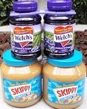 Skippy Creamy Peanut Butter, 64 Ounce Bottles (Pack of 2) & Welch's Concord Grape Jelly 2 ~ 32oz Jars