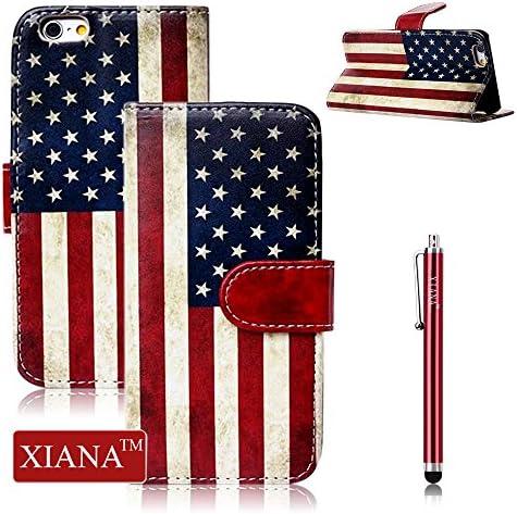 iphone 6 Plus Case, XIANA Newly Stylish Korean Style Printing Flip Leather Wallet Stand Cover Case For Apple iPhone 6 Plus(5.5 inch Screen), with Stylus-[The American Flag]