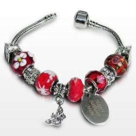 Personalised Womens Cherry Red Charm Bracelet 18cm Great Gift Idea for Girls Birthday Christmas Anniversary Valentines Day or Mothers Day