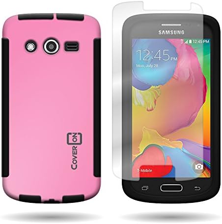 For Samsung Galaxy Avant Case by CoverON® Hard Soft Dual Layer Hybrid Armor Case w/ Clear Anti-Glare Sreen Protector - Light Pink Hard Black TPU
