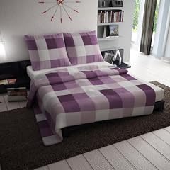 2 Teilige Et�rea Baumwolle Bettw�sche Bettbezug Pflaume Lila Fuchsia Karo Kariert Bettbezug 135x200 cm, Kissenbezug 80x80cm