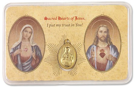 Blessed By Pope Benedit XVI Sacred Hearts Pocket Prayer Card w/Medal