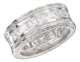 Sterling Silver 9mm Channel Set Princess Cut Cubic Zirconia Band