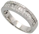 14k White Gold 3/16 (5mm) wide Ring, w/ 0.88 Carat Baguette & Brilliant Cut Diamonds