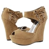 51tNJFKtqqL. SL160  Bikini43 Peep Toe Velvet Wedge TAUPE