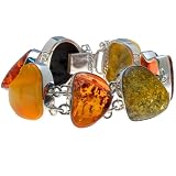 Certified Genuine Multicolor Amber and Sterling Silver Large Link Bracelet