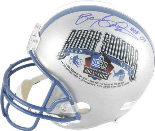 Barry Sanders Autographed Helmet | Details: Half Detroit Lions And Half Barry Sanders Hof Decal, Riddell Helmet, Hof04 Inscription
