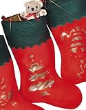 19" Red Green Christmas Stocking Gold Tree Silhouette