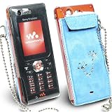 Electronics : Trinity Blue Leather Case for Sony Ericsson W880 W880i W890 W890i with Original Swarovski Crystals