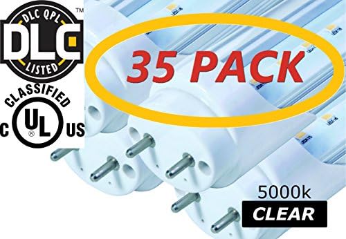 35 Pack - Clear LED Light Tubes - LED T8 Replacement - 4ft (48 inches) - 18W LED (36W fluorescent equivalent) | Clear - 5000K - Daylight - Free Tombstones - Single Pin - UL Classified & DLC Listed