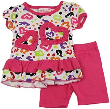 TeddyBoom Baby Girls 0-24 Months Heart Shaped Print 2 Piece Set 3-6 Months Fuchsia