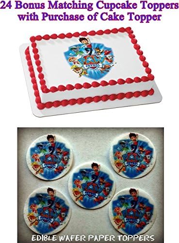 PAW PATROL 24 BONUS CUPCAKE TOPPERS with purchase of PAW PATROL 1/4 Sheet Cake Topper Edible Image Picture Frosting Sheet Cake Topper