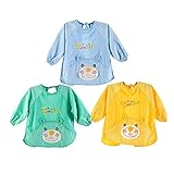 Mchild ベビー キッズ 食事用 防水エプロン 長袖 ポケット付き ３枚セット 男の子・女の子 M L XL XXL (M, 男の子用)