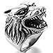 INBLUE Men's Stainless Steel Ring Silver Tone Black Wolf Head Size9