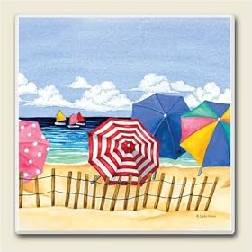 AbsorbaStone Coaster set~ Seaside II ~4 Tile Drink Coasters ~ code 395 by Artworks Home Accents