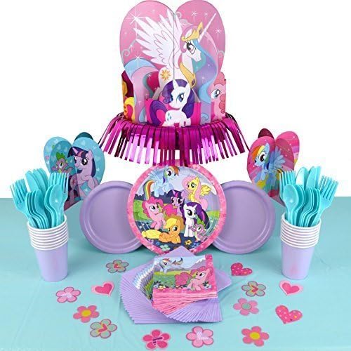 Deluxe Kit - My Little Pony Birthday Party Supplies Pack for 16 Guests - Tablecloth, Decor, Plates, Napkins, Cups, Cutlery, &amp; More