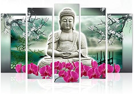 5-Piece Sakyamuni Buddha Irregular Giclee Canvas Prints Painting Modern Art Home Decor(Frame: NO) (30x70cmx2pcs+30x90cmx2pcs+30x100cmx1pc)
