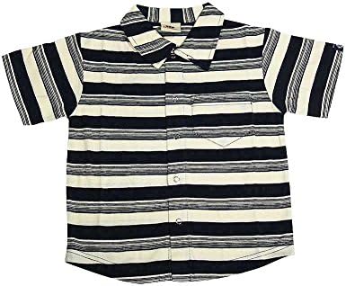 Dogwood Clothing - Little Boys Striped Short Sleeve Shirt With Collar, Navy, Cream 11592-10