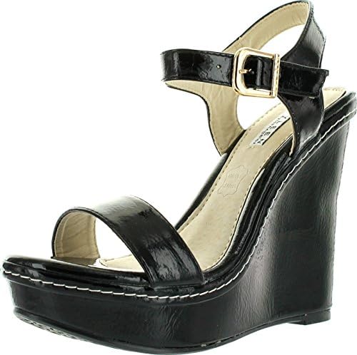 Cheri-1 Womens Patent Strappy High Heel Platform Wedge Sandals