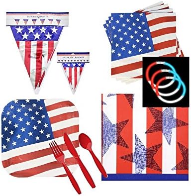 4th of July Decorations Tablecloth Napkins Banner Plates &amp; Bracelets.
